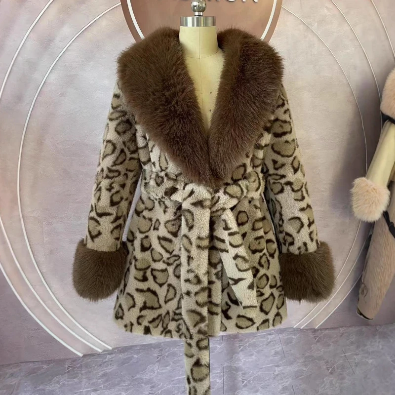 Роскошный бренд, высококачественная шуба, зимняя теплая женская куртка из искусственного меха, большой меховой воротник, пояс, дизайнерская одежда, топ с длинными рукавами