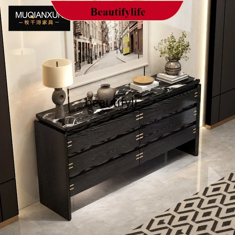 

G1218 French Retro Style Solid Wood Entryway Cabinet Living Room Marble Storage Master Bedroom Bedside Multi-Drawer Cabinet