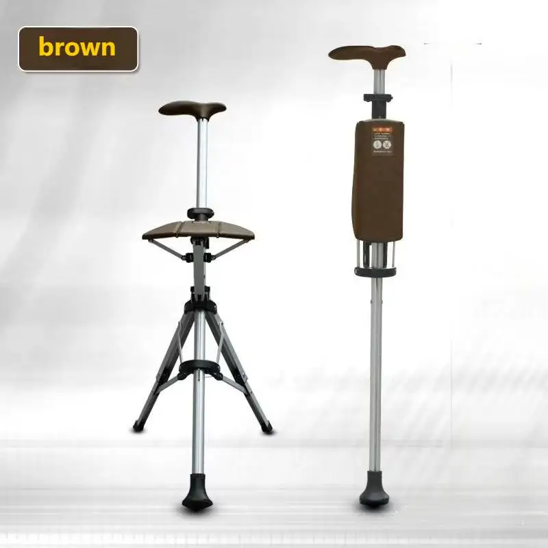 Aluminum Alloy Foldable Walking Cane Stick with Seat Adjustable Elderly Crutch Chair with Stool