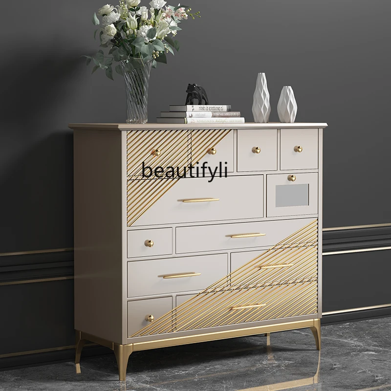 Italian light luxury chest, living room storage cabinet, large capacity drawer cabinet, multi-functional locker