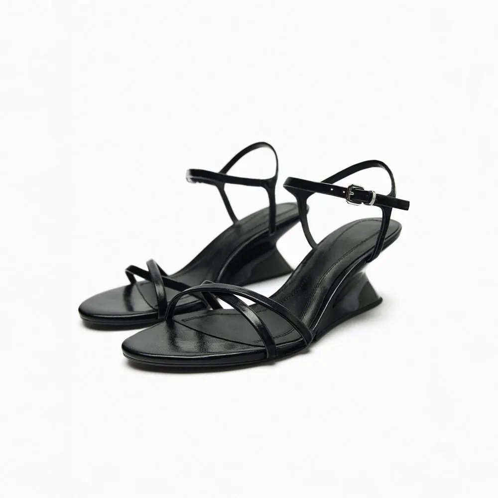 Wedges Sandals Women 2024 Summer New Black One-word Button Sexy Elegant High Heels Sandalias Mujer Shoes Trend Sandalias Mujer