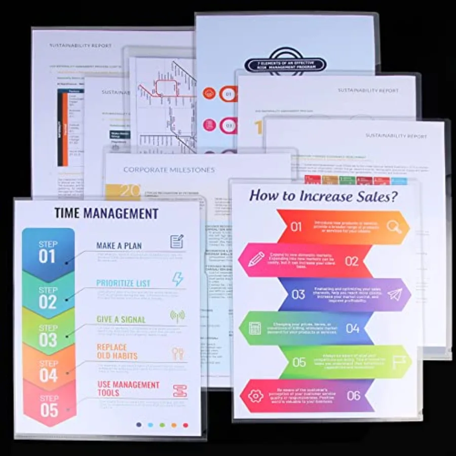 18-delige plastic mappen voor documenten Doorzichtig A4 Letter-formaat Bestandsmap Projectpotten Plastic hoezen voor papier 12,2 x 8,6