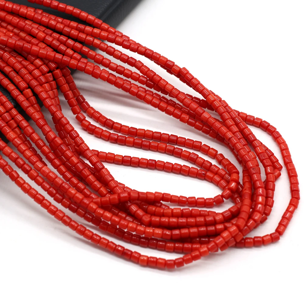Image of 3x3mm Natürliche Rote Korallenperlen Zylindrische Lose Korallenperlen für Damen Schmuckherstellung DIY Armband Halskette Zubehör