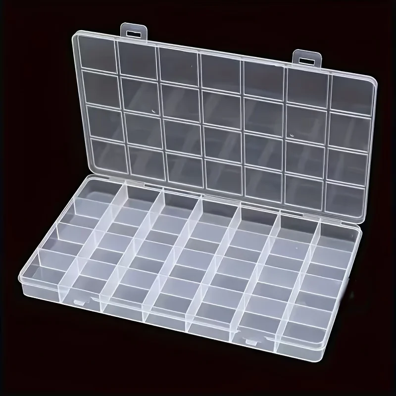 28-Grid Transparent Plastic Modern Style Storage Box with Lid - Durable Multi-Compartment Organizer, Suitable for Jewelry