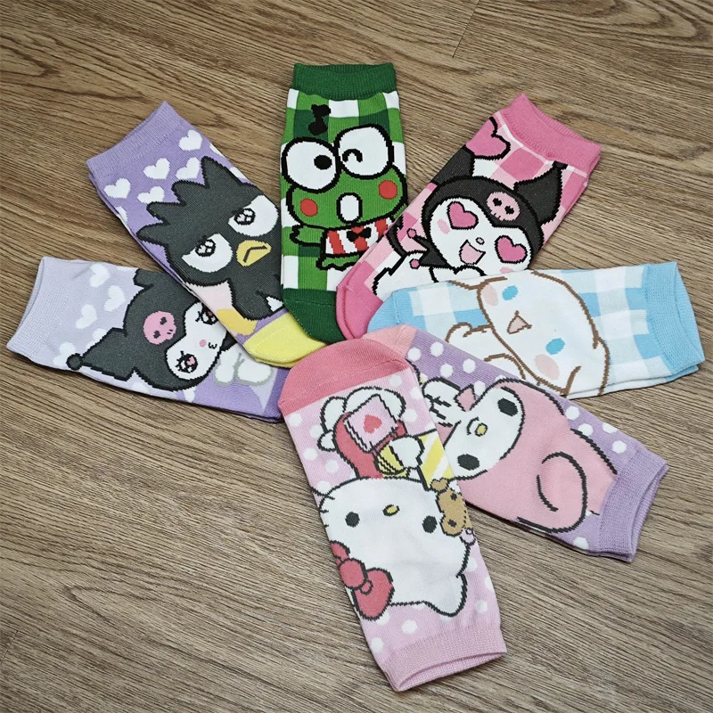 Sanrio Kuromi Socks Mymelody Cinnamoroll Hello Kitty Action Anime Figures Socks Cute Cartoon Boat Socks High Quality Fabric Gift