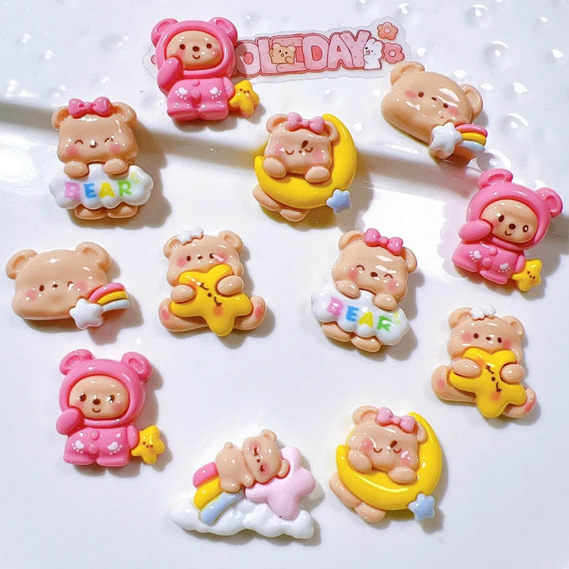 10 Pcs New Mini Lovely Cartoon Animal Little Bear Series Resin Diy Jewelry Children Gift Hairpin Accessories