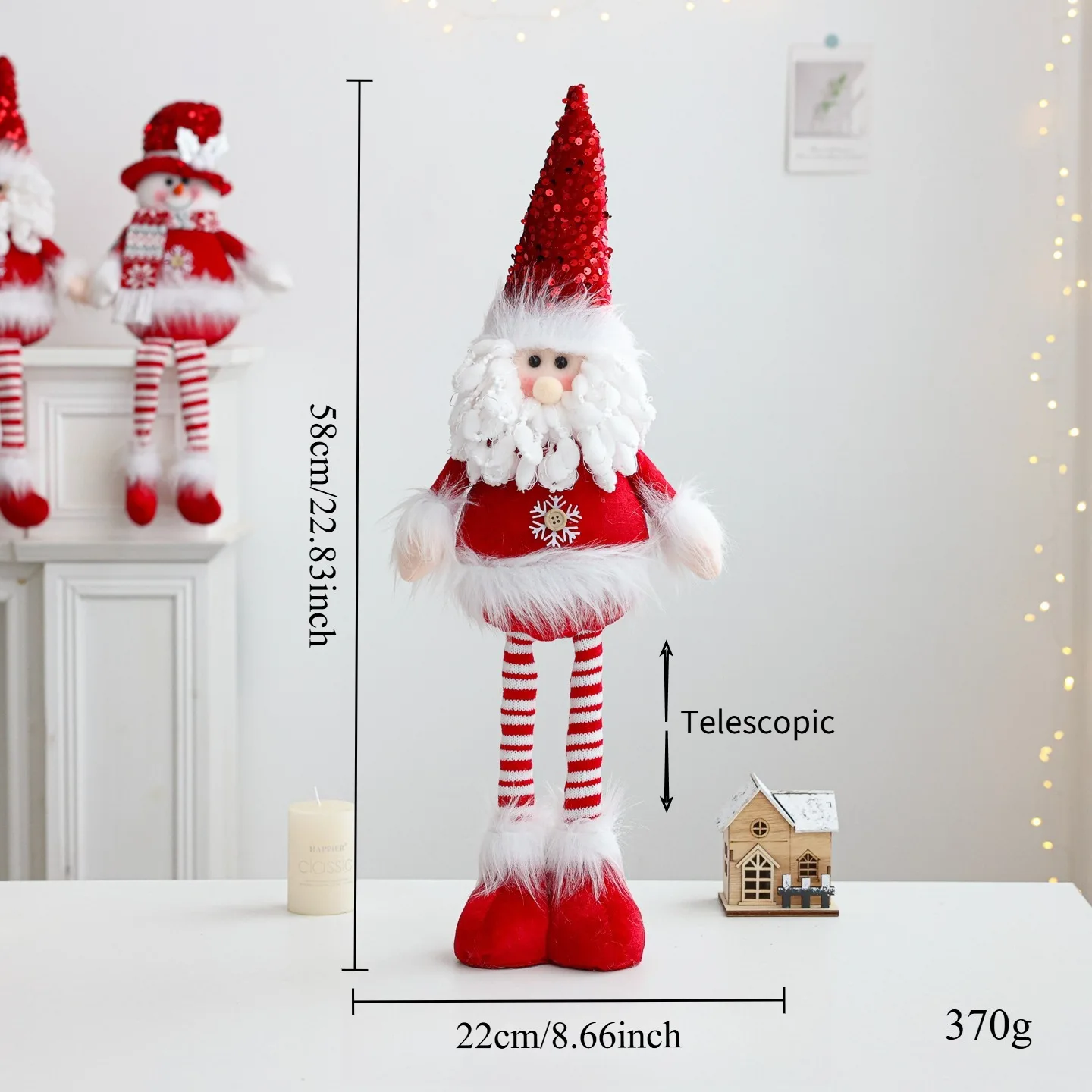 1PC Red Telescopic Santa Claus Snowman Elk Standing Statue,Festival Party Home Bedroom Window Display,Christmas Decoration