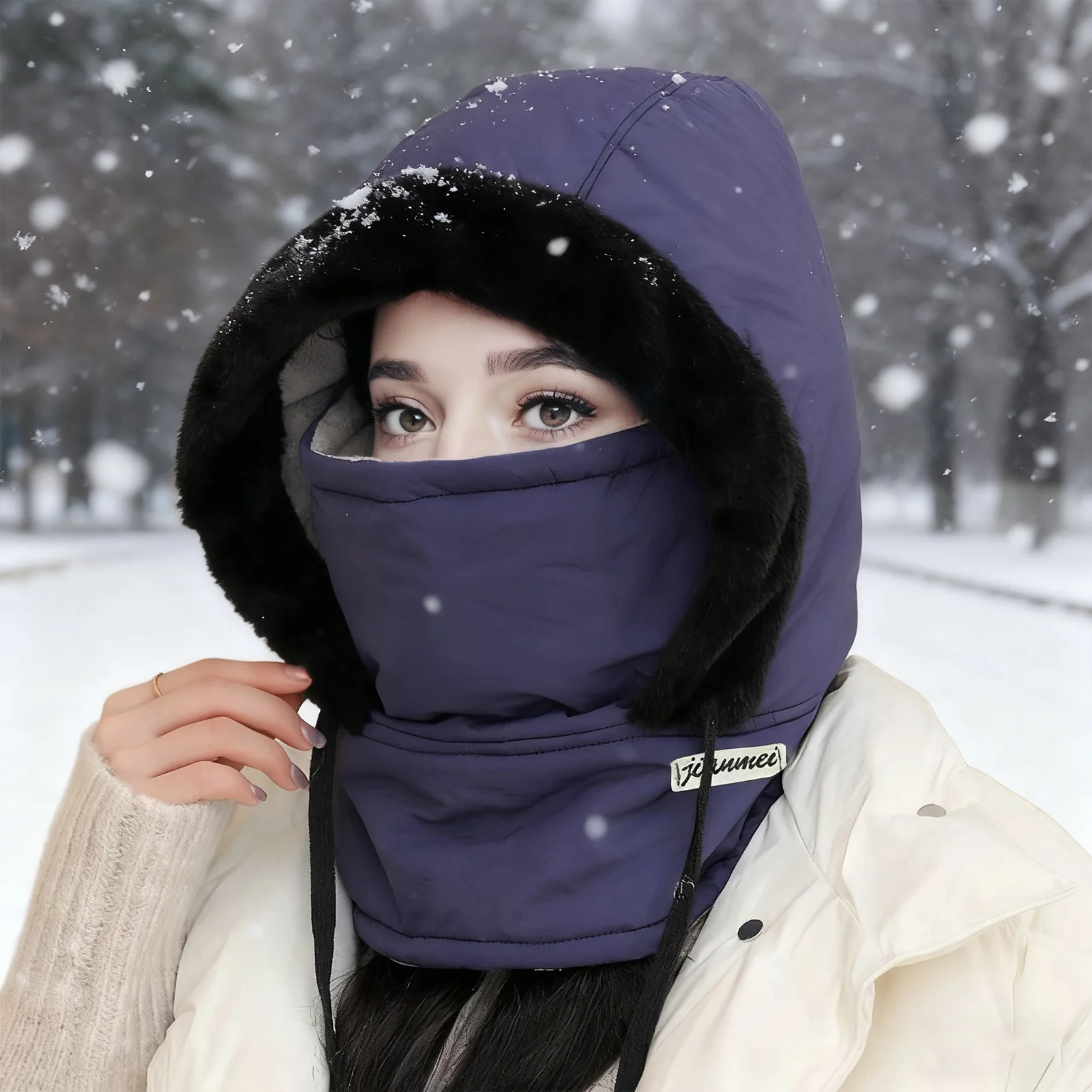 

Winter Outdoor Cycling/Motorcycle Hooded Hat Skiing Windproof Cold-Resistant Warm Fleece-Lined Thickened Neck Protector