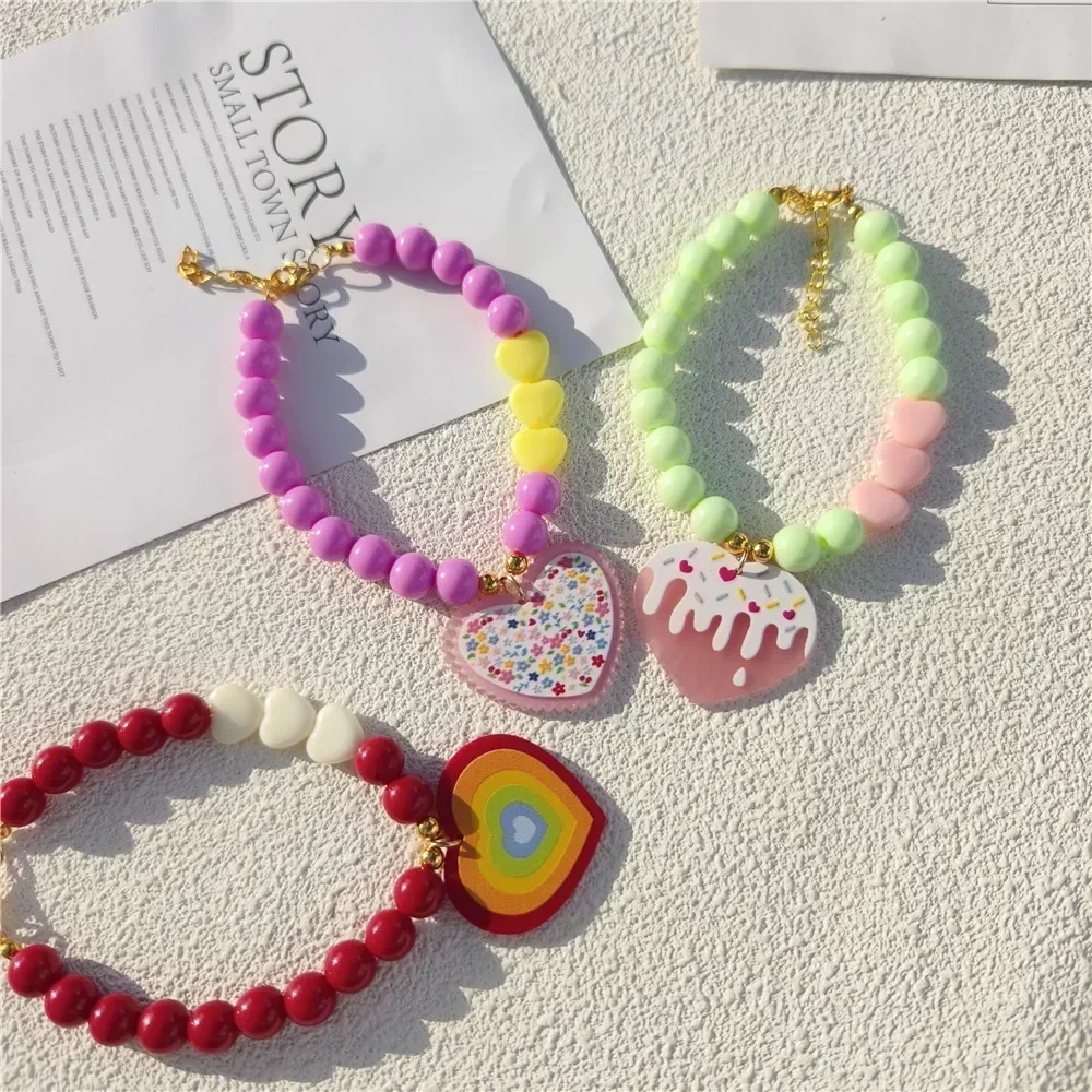 الملونة القلب قلادة الحيوانات الأليفة اللؤلؤ طوق القط طوق مجوهرات لطيف جرو اكسسوارات الكلب سلسلة تشيهواهوا الزفاف مجوهرات الحيوانات الأليفة الاشياء #6