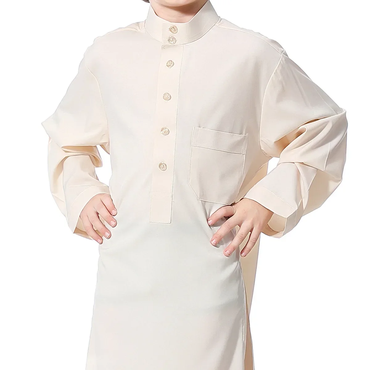 Robe musulmane à manches longues pour garçon, kaftan islamique, arabe, dubaï, qatar, chemise Abaya, couleur unie