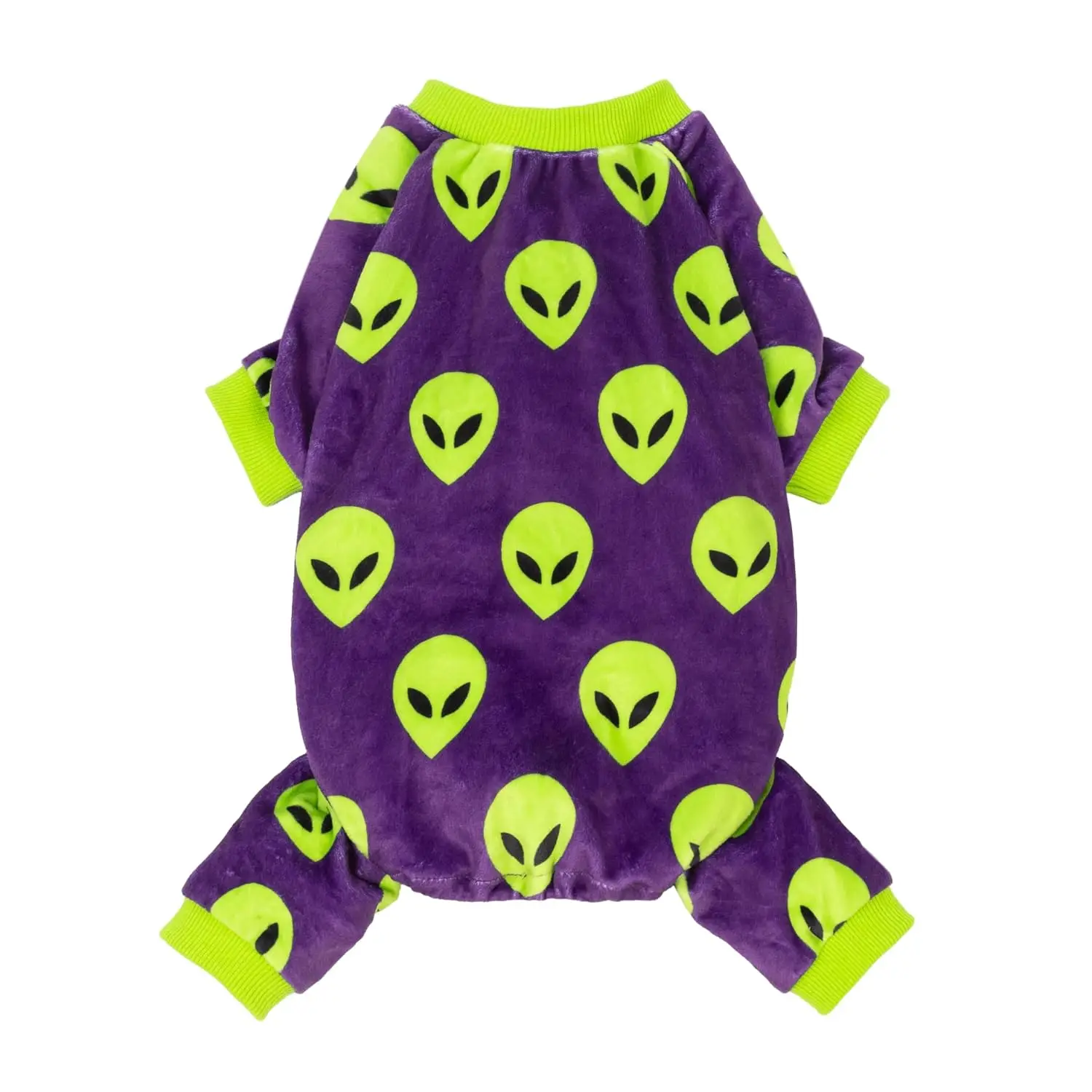 Small Dog Fleece Pajamas Halloween Costume, Spooky Pet Outfit for Puppy Cat, Purple Green Black, XS, Customized