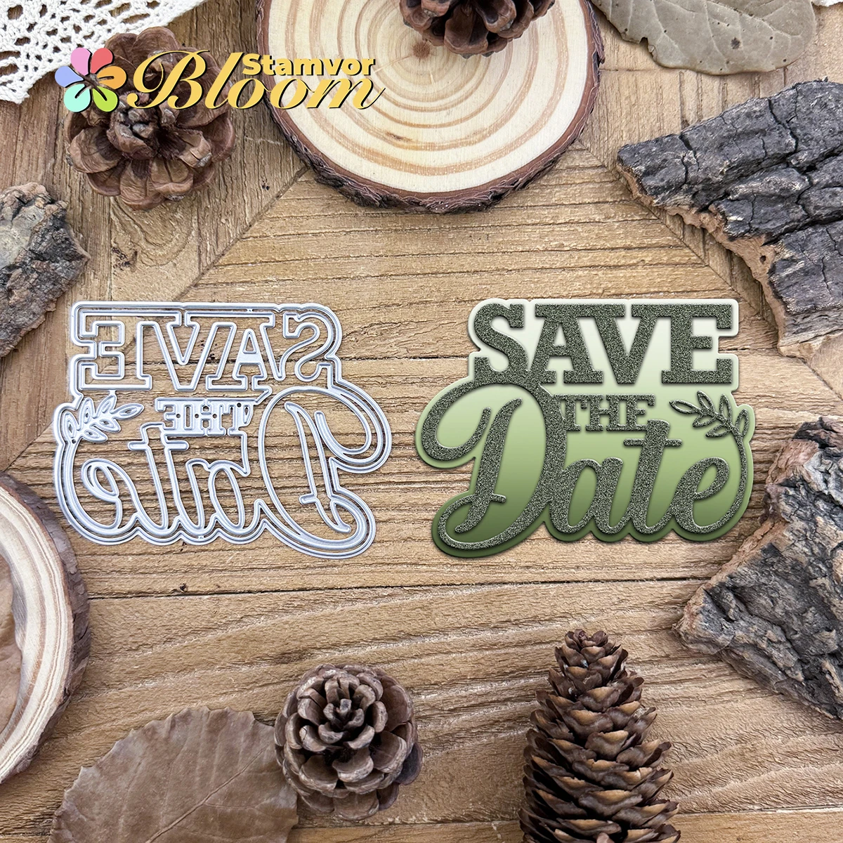 Original SAVE THE DATE Blätter Schicht Worte Titel Metall Stanzformen Scrapbooking Dekorative Prägung