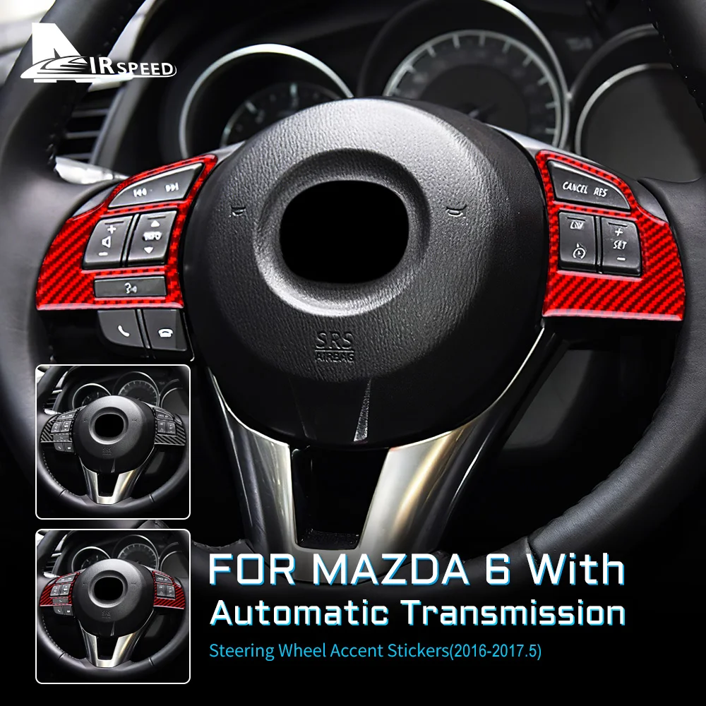 Real Carbon Fiber for Mazda 6 2014-2017 Automatic Transmission Car Steering Wheel Button Frame Sticker Interior Trim Accessories