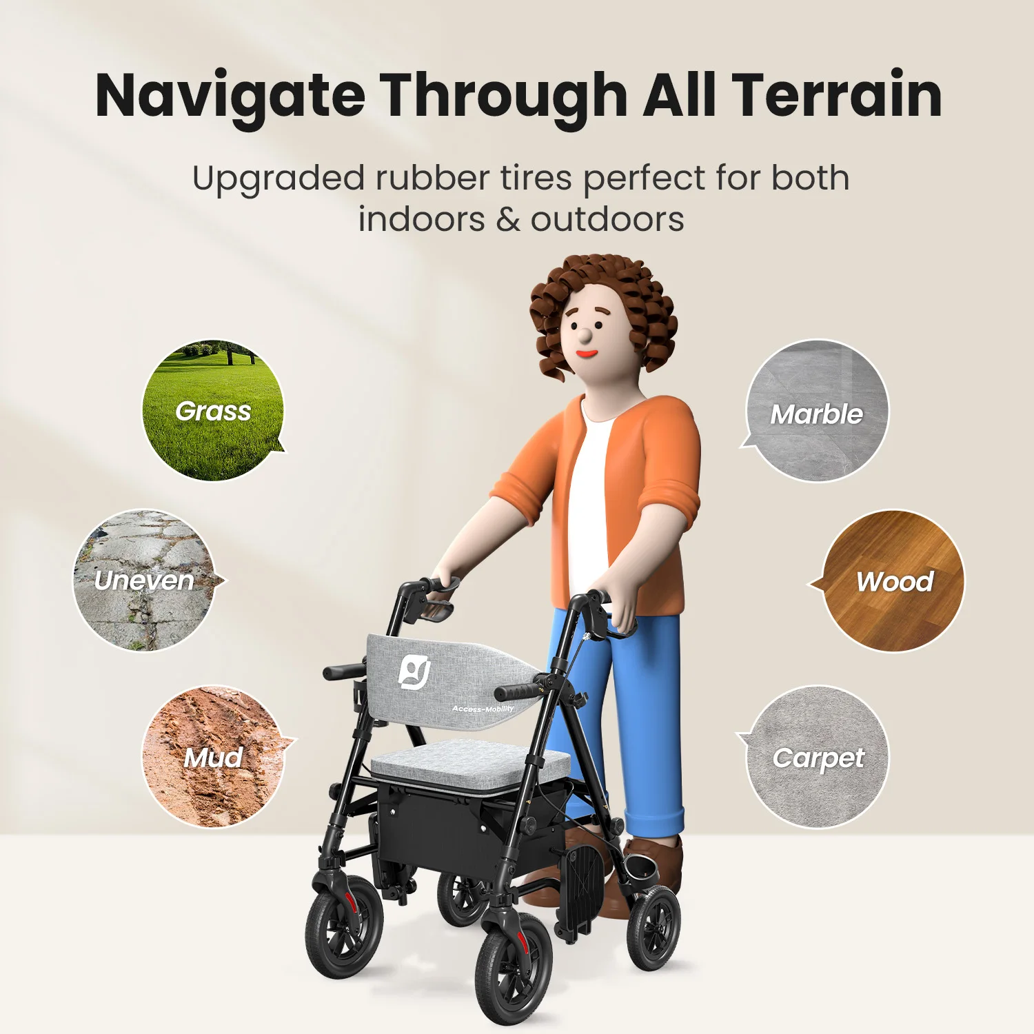 مشوا رولتر لكبار السن مع مقعد، مجموعة كراسي متحركة للمشاية، كرسي متحرك خفيف الوزن قابل للطي، مشوا للبالغين جميع المشايات #6