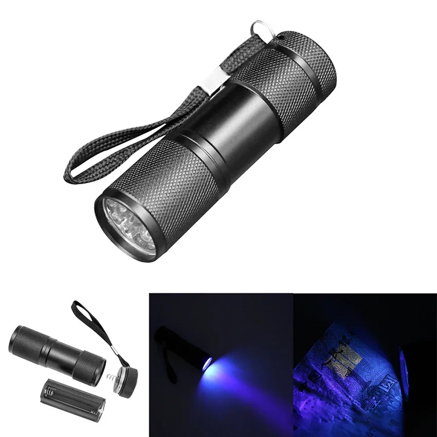UV Flashlight with Lanyard, Black Light Flashlights, Pocket Sized 9 LED Torch for Pet Clothing Detection/Emergency/Camping
