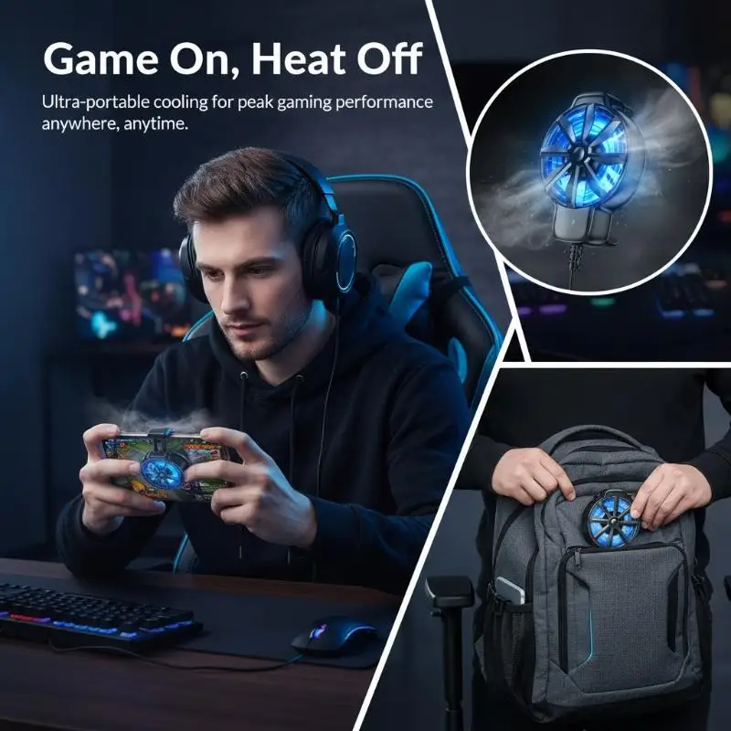 Portable Mobile Phone Cooling Fan Air Cooled Heat Sink Essential Gaming Accessory for Outdoor Play