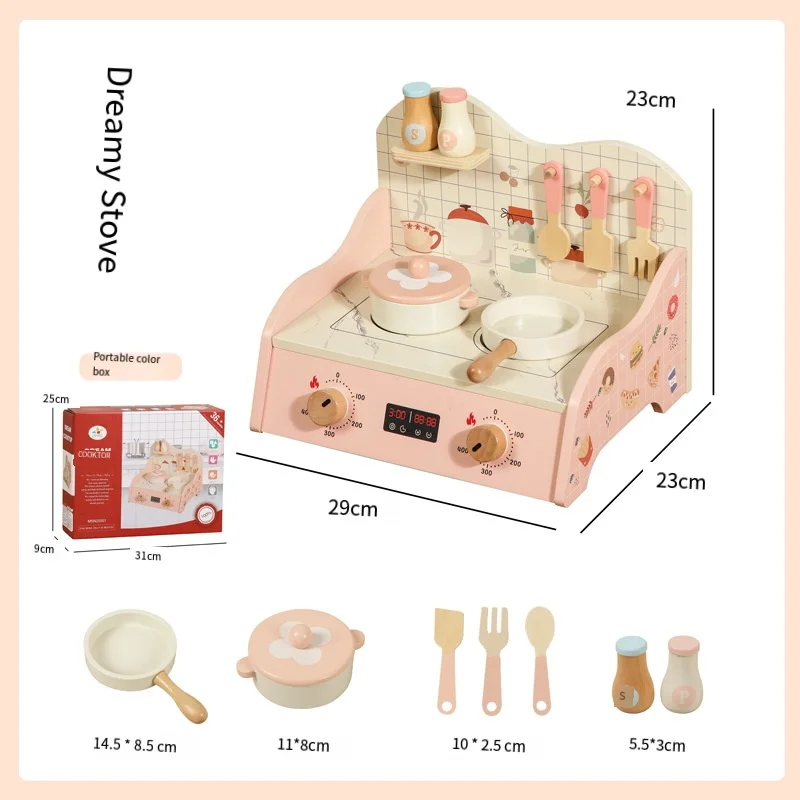 

Детский деревянный игровой кухонный набор - миниатюрная плита с овощами для нарезки и кастрюлями, игрушка для ролевых игр