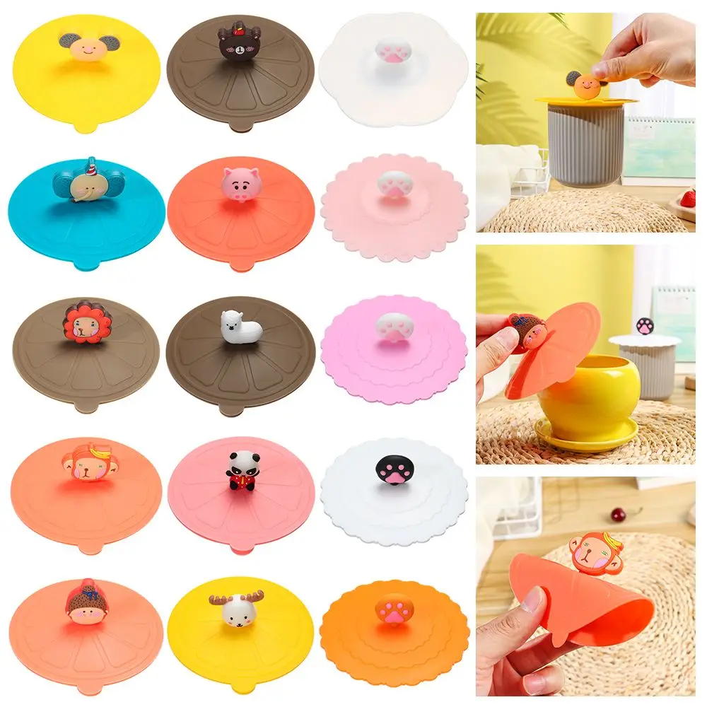 Cute Tea Coffee Lids Cap Reusable Dustproof Leakproof Silicone Cup Cover Suction Cup Cover