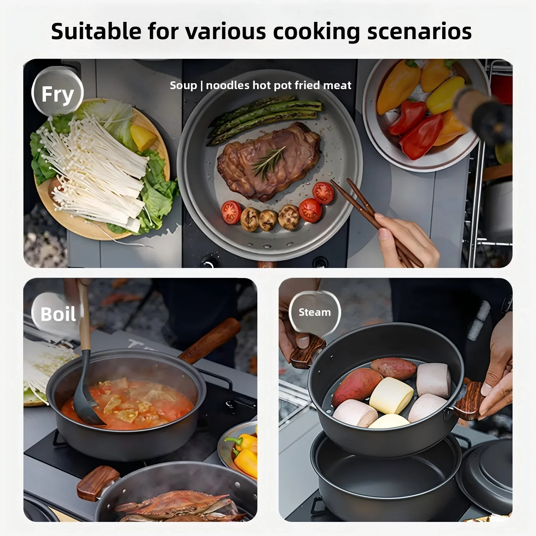 Portable Ultra-light High-capacity Double-layer Camping Cookware Set Made Aluminum Alloy Eco-friendly Heat-retaining for