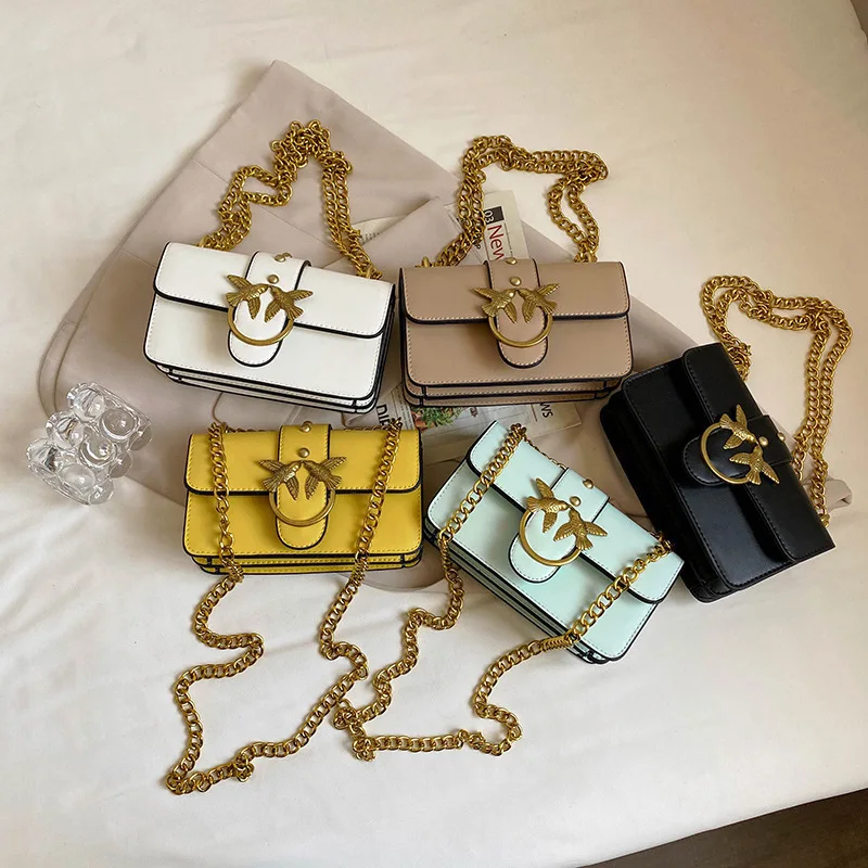 خمر السنونو الطيور الكلاسيكية سلسلة حقيبة مربعة للنساء فريدة من نوعها حقيبة كتف صغيرة Crossbody عالية الجودة محفظة جلدية ريترو تشي