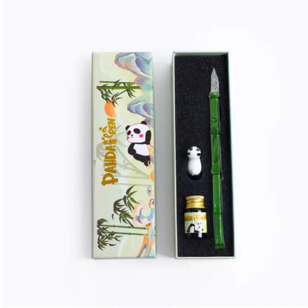 

China-Chic Panda Series Glass Dip Pen Writing Pen Fountain Pens with Ink Crystal Calligraphy Pen Glitter Transparent