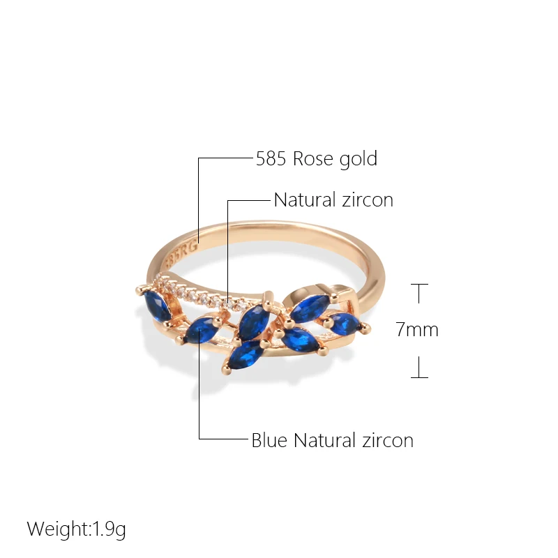 Kinel Hot Blue Natural Zircon Ring for Women Trendy 585 Rose Gold Leaf Ring Romantic Vintage Wedding Jewelry Fashion 2026