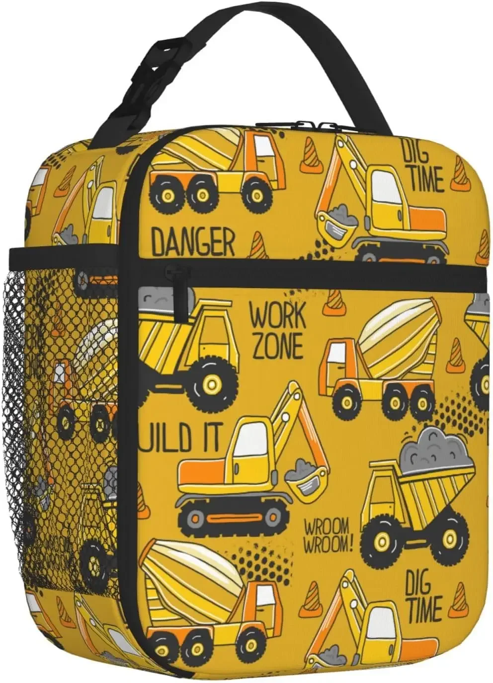 Yellow Truck Lunch Bag  for Girls Boys,Bento Lunch Box Cooler Bag with Front Pocket for Women Men Work/Office/School/Picnic image 2