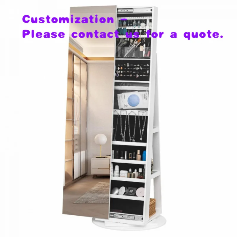 custom.LED Jewelry & Makeup Armoire 360° Swivel  Lockable Storage & Movable Jewelry Mirror Cabinet with Lights Bedroom