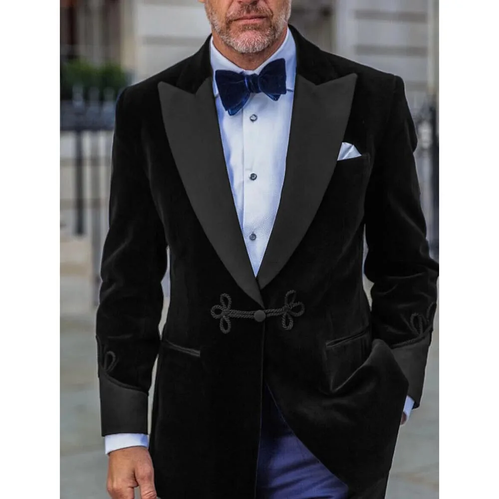 

Smoking Men Suits Jacket 1 Piece Peak Lapel Single Breasted Velvet Blazer Casual Daily Outfits Custom Made Male Clothing 2024