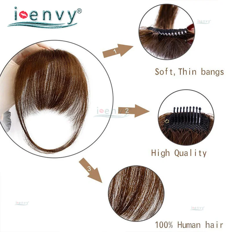 Colored Human Hair Bangs 3D Blunt Cut Natural Hair Bangs OverHead Clip In Hair Extensions Black Brown Blonde Red Burgundy Bangs