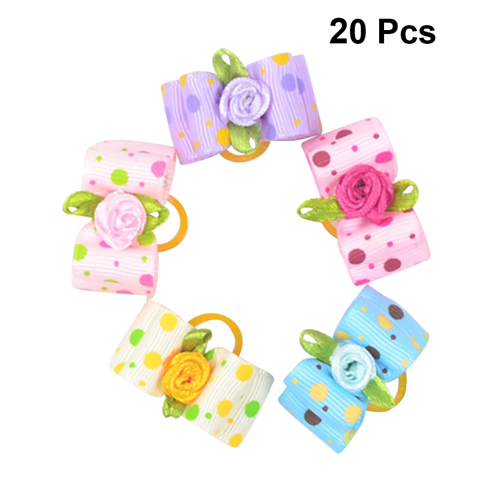 

20PCS Pet Accessories Set Small Dogs Elastic Bowknot Hair Tie Rope Occasions Dog Hair Holder Stylish Pet Supplies