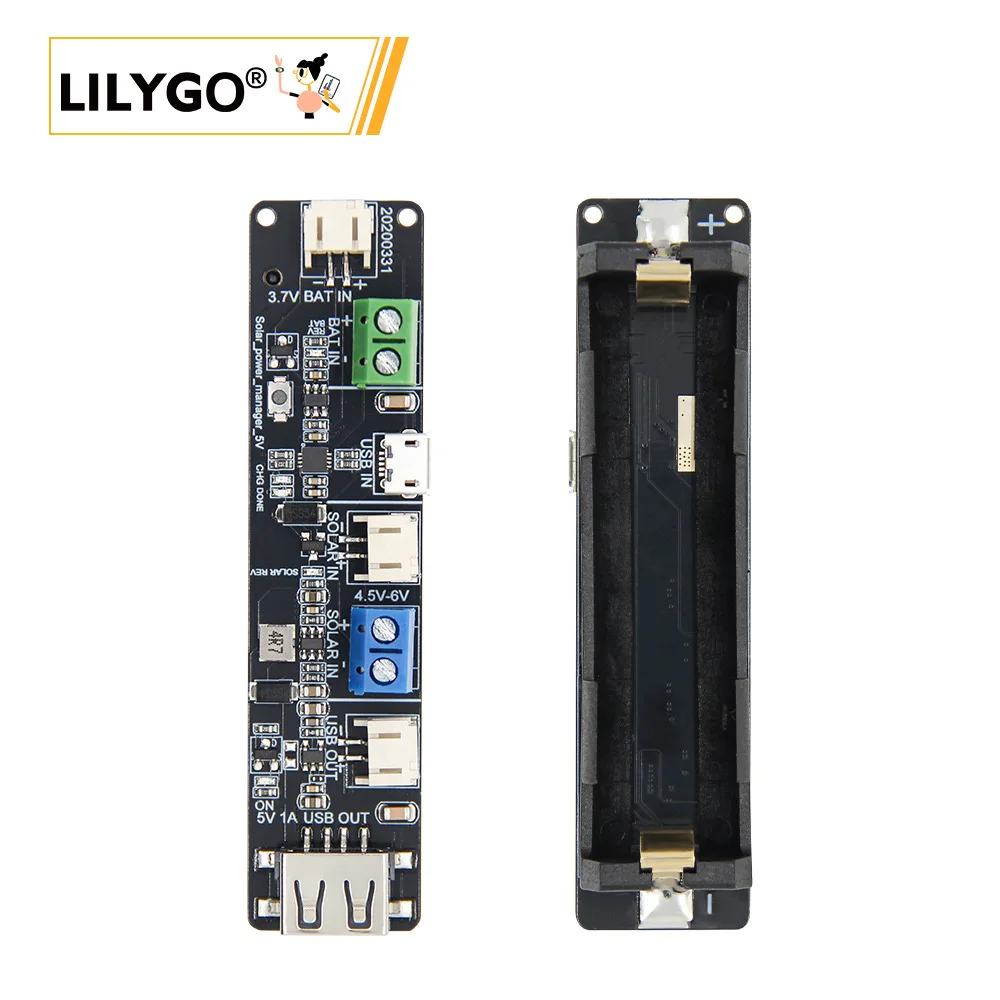 LILYGO TTGO T-BAT 18650 Battery Holder Module, CN3065 Solar Charging, Work with ESP Development Boards