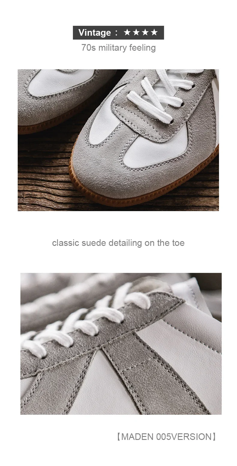 Maden Vintage Patchwork German Trainer Sneakers Unisex Summer Sports Casual Shoes Split Leather Lace-up Outdoor Flat Shoes