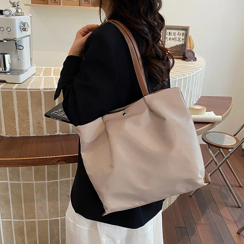 Simple Solid Color Multi-Layer Shoulder Bags for Women Large Capacity Ladies Handbags Mom Bag Lightweight Student Class Tote