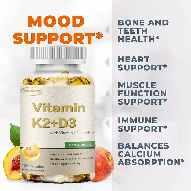 Vitamin K2 + D3 Supplement - Contains Vitamin K2 as MK-7, 215 Mcg (5000IU)