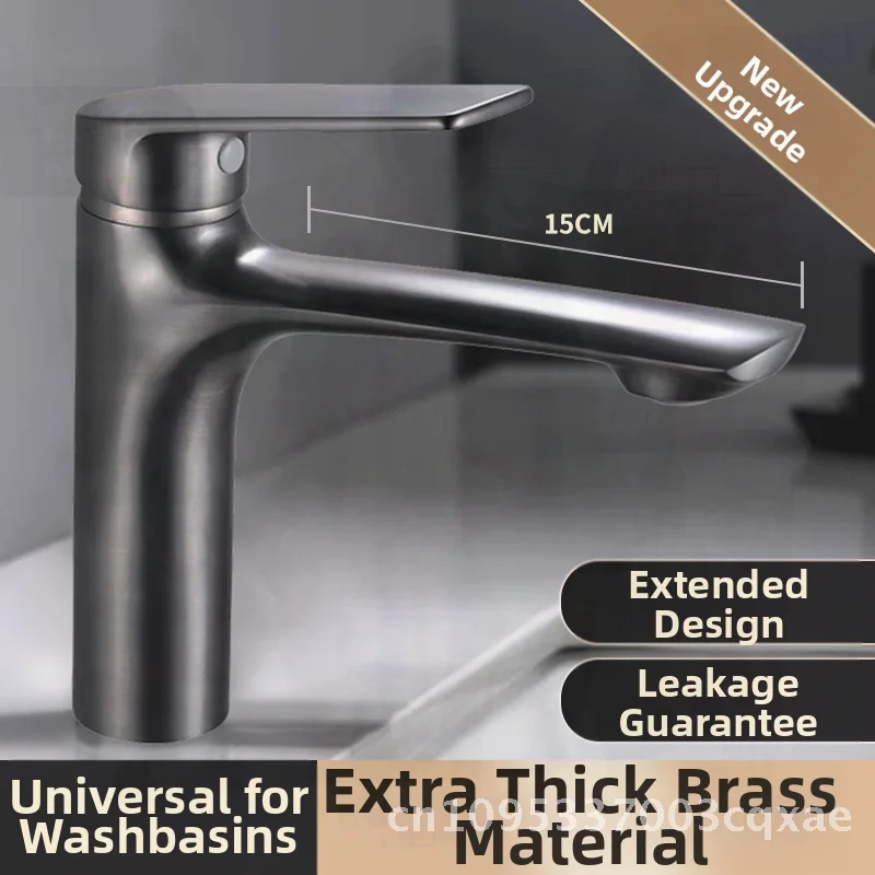 

Full Copper Bathroom Faucet Ash Electroplated Hot Cold Washbasin Washstand Faucet Gray Inclined Surface Water Inlet Pipe