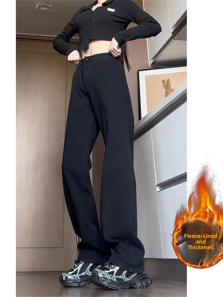 

Мужские джинсы с флисовой подкладкой, зимние, утепленные, устойчивые к холоду, слегка расклешенные, зауженного кроя, из хлопка, молодежные, модные