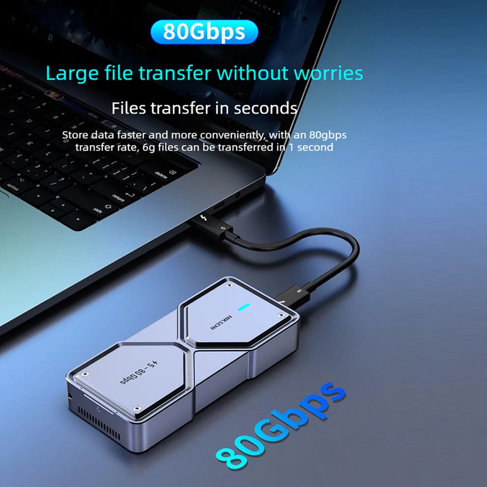 HIKSEMI 80Gbps M.2 NVMe SSD Enclosure with Cooling Fan Compatible with Thunderbolt 5/4/3/USB 4 M-Key/(M&B) Key NVMe 2280 SSD