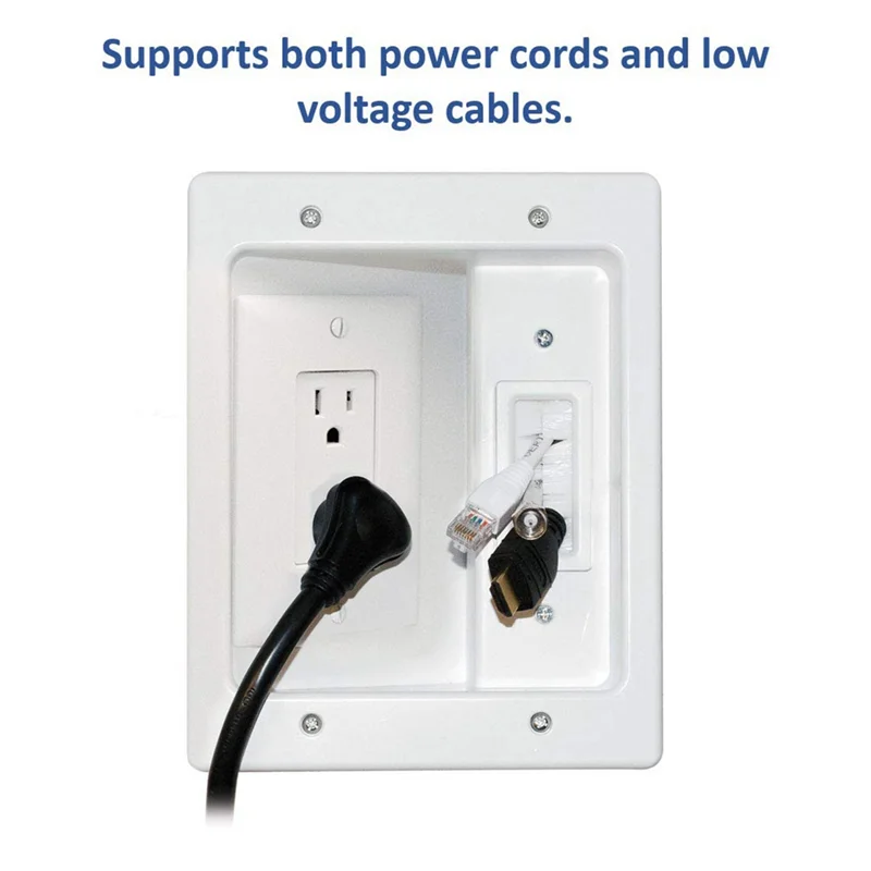 LJL Recessed Outlet Box In Wall Cable Management Kit 15A 125V Hide TV Power Cables & Low Voltage Wires Behind The Wall