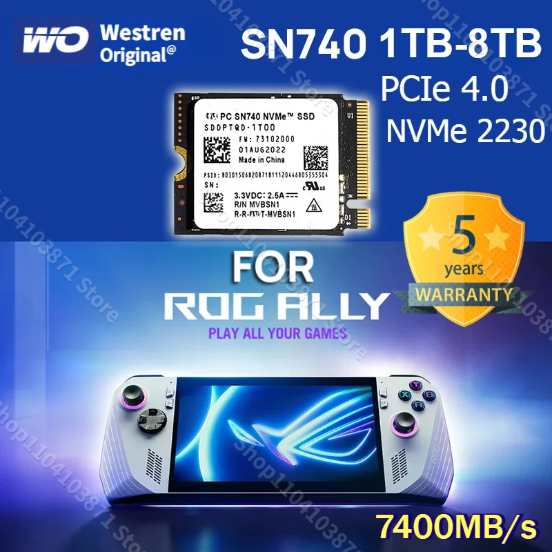 Western Original SSD SN740 1TB 2TB NVMe PCIe 4.0X4 Read 5150MB/s 2230 M.2 for Rog Ally Steam Deck Laptop Tablet GPD Surface