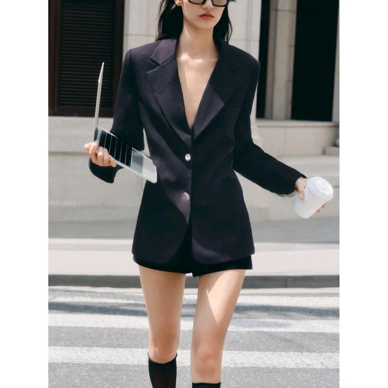 New Autumn Women's Commuter Sle Long Sve Straight Leg Button up oulder Pad Suit Jaet Casual Faion Polyester Fiber