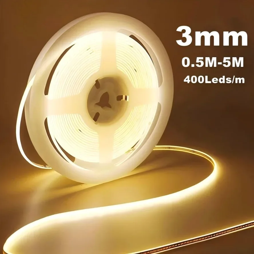 3MM Ultra Thin COB LED Strip 5V Colorful Dimmable 3000K 4000K 6000K High Density Flexible Light 400LEDs for DIY Home Decor Lamp