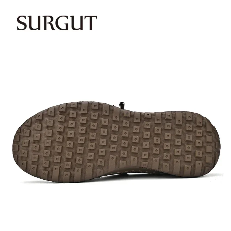 SURGUT Men Casual Shoes Luxury Handmade Leather Spring Summer Breathable Comfy Shoes Men British Style Shoes Men Plush Size 46