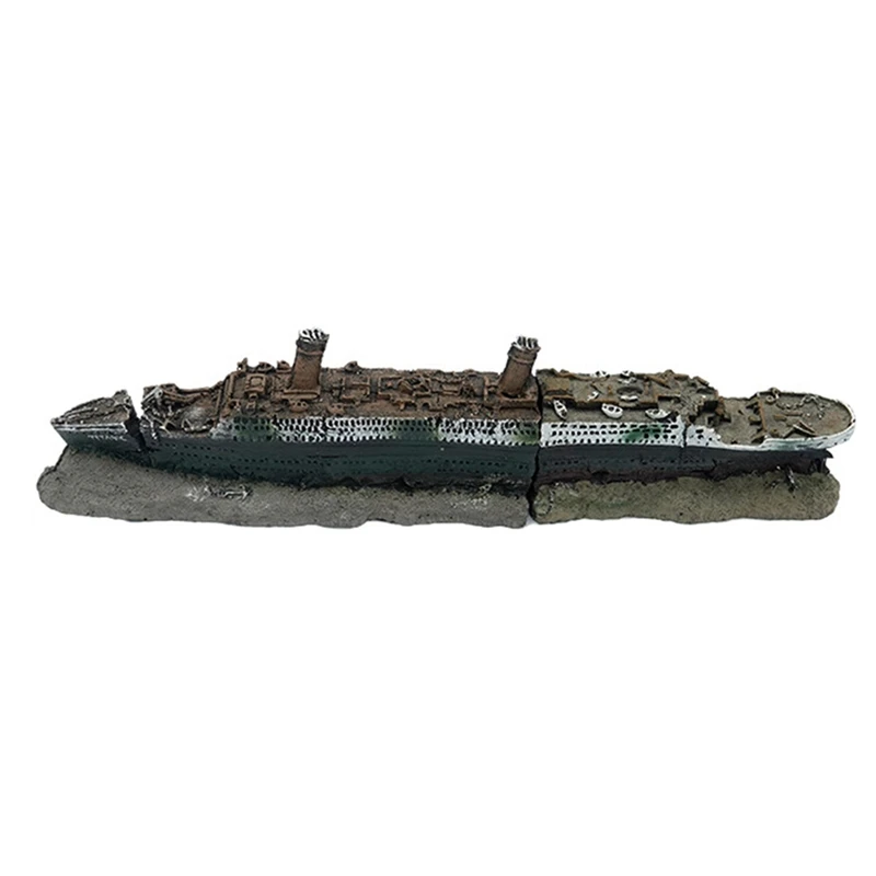 Aquarium Shipwreck Fish Tank Landscaping Resin Crafts Broken Ship Ornaments,A