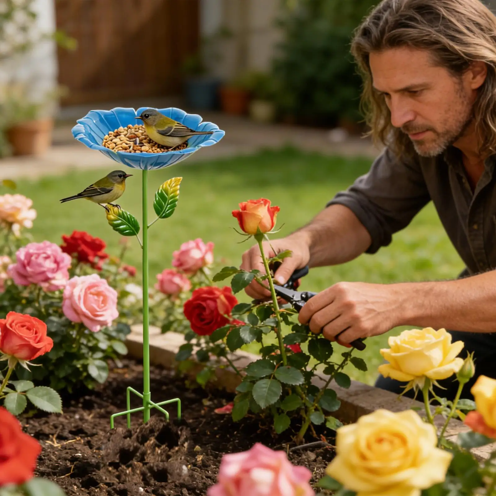 Bee Watering Station Metal Flower Garden Stake Wild Birds Water Feeder Outside Butterfly Drinking Station For Patio Backyard