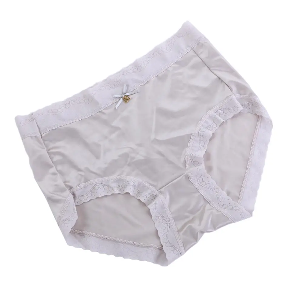 Sous-vêtements confortables et respirants, couleur unie, taille moyenne, culotte en Satin de soie glacée, sous-vêtements pour femmes, slip en dentelle, Lingerie