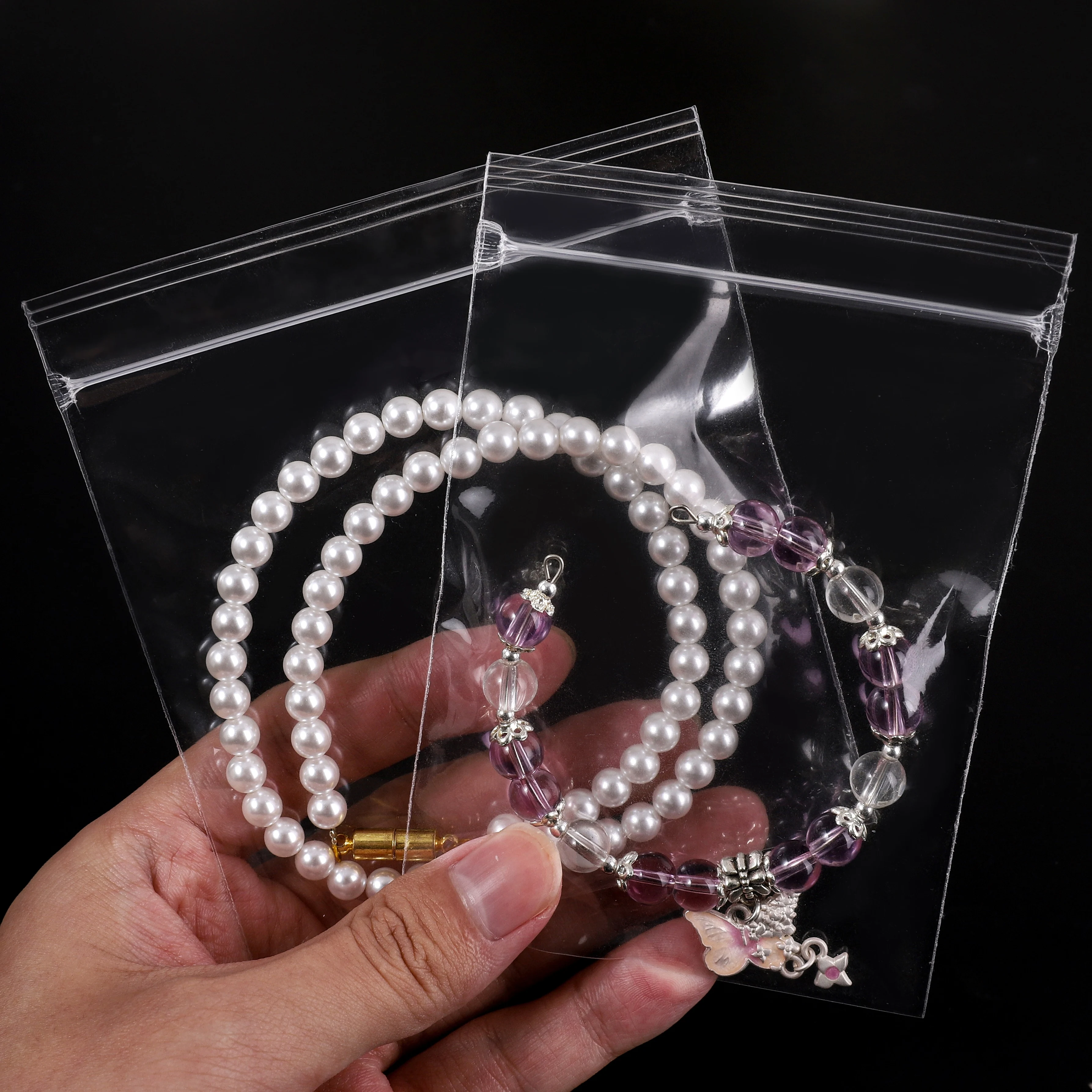 50Pcs Clear PP Self Seal Zip Lock Bags Reclosable Jewelry Packaging Pouches For Bracelet Necklace Earrings Storage Display Pack