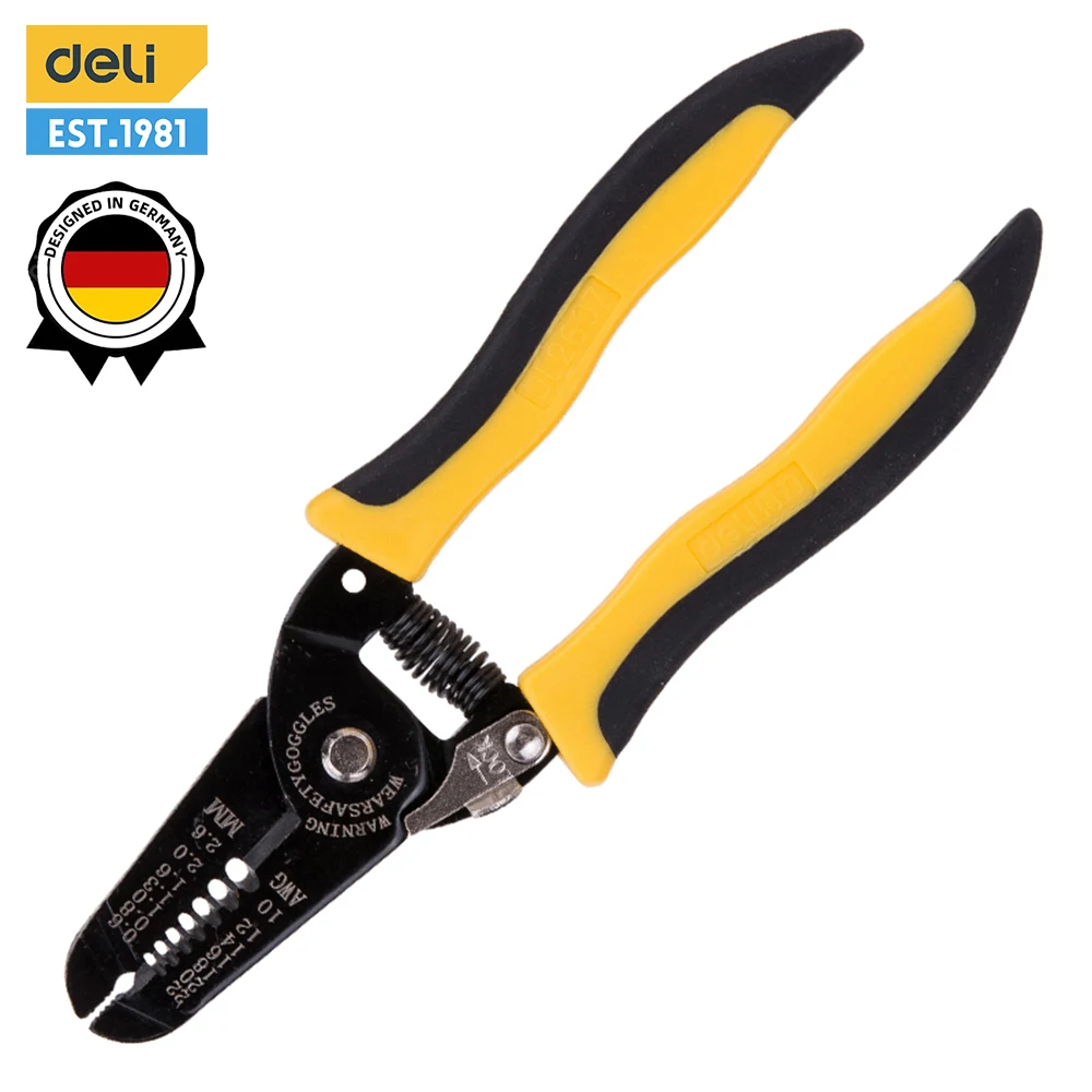 Deli 7 Inch Multi-Functional Electrician Wire Stripper Crimper Tool Suitable for Peeling Network Cabling 0.6-2.6mm Wire Stripper