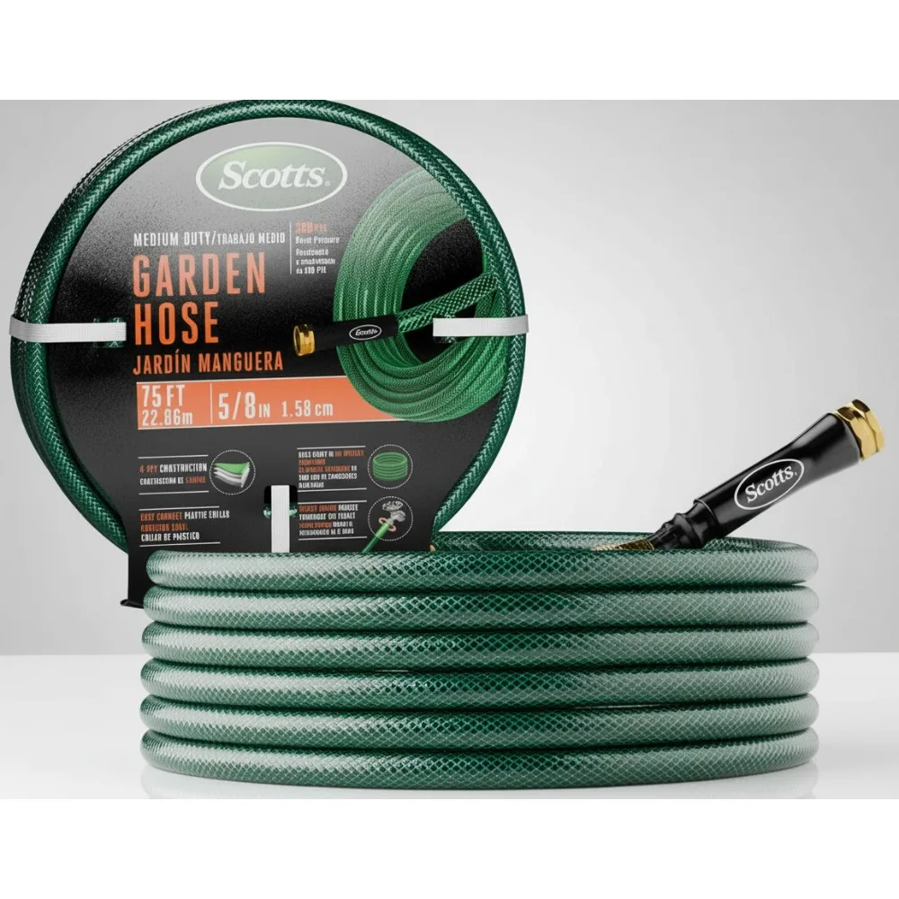 

75 ft Garden Hose, 5/8 in Diameter, 4-Ply Construction, 300 PSI High-Pressure, Easy-to-Coil for Lawn and Garden Use
