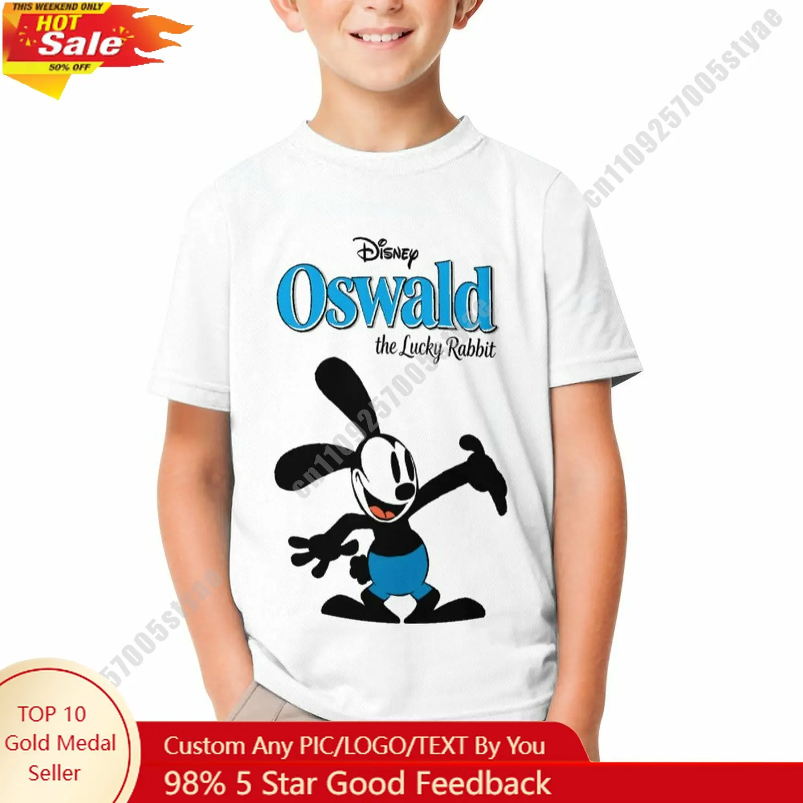 

Oswald T Shirt Disney Boy Girl Custom Short Sleeve Top Breathable Soft Casual Cotton Print Summer Crew Neck Children Tee
